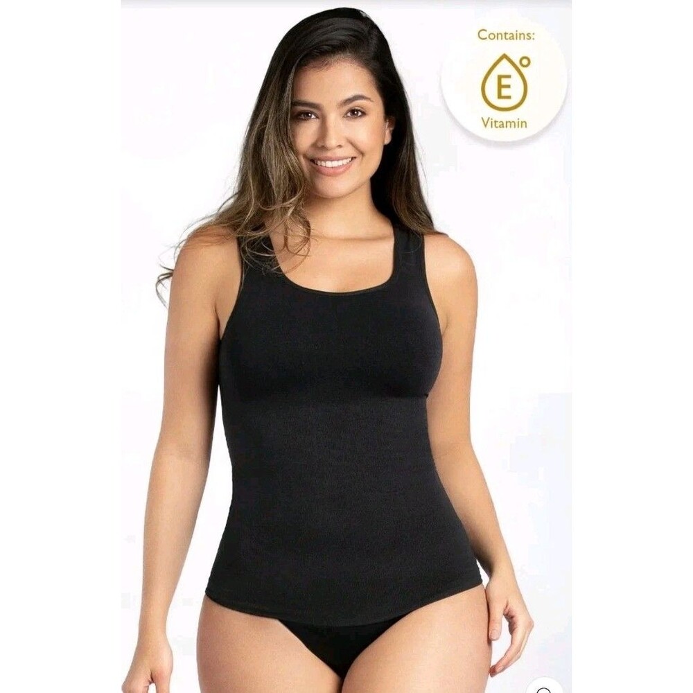Curveez Womens Sz L Essential Square Neck Tank Top Black CUR3510 Shaping Firm